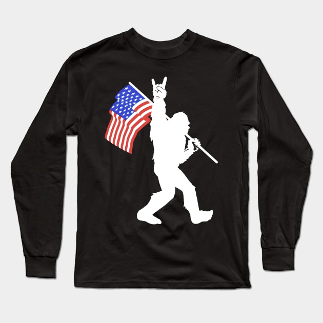 American Flag Bigfoot Long Sleeve T-Shirt by JameMalbie